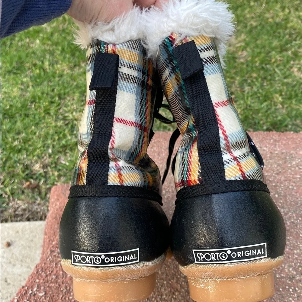 SPORTO ORIGINAL DUCK BOOTS WOMEN’S 9 PLAID FAUX FUR LINED WINTER SNOW BOOTS